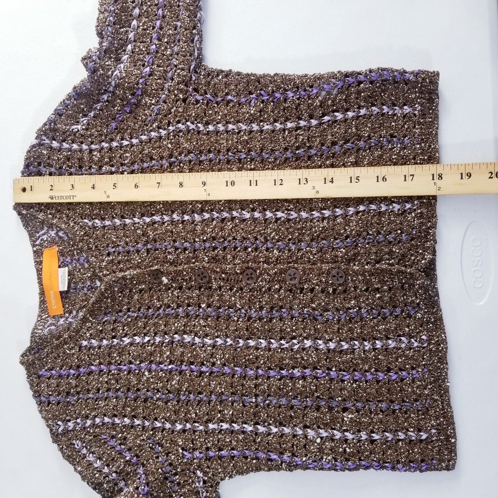 Cynthia Steffe Sweater Women Size Medium Knit Brown Cream Purple See Through - Picture 6 of 16